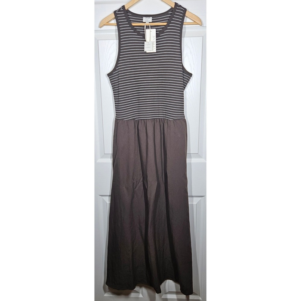Z Supply Charlotte Mixed Media Evereve Midi Dress Pockets Espresso Martini L NWT